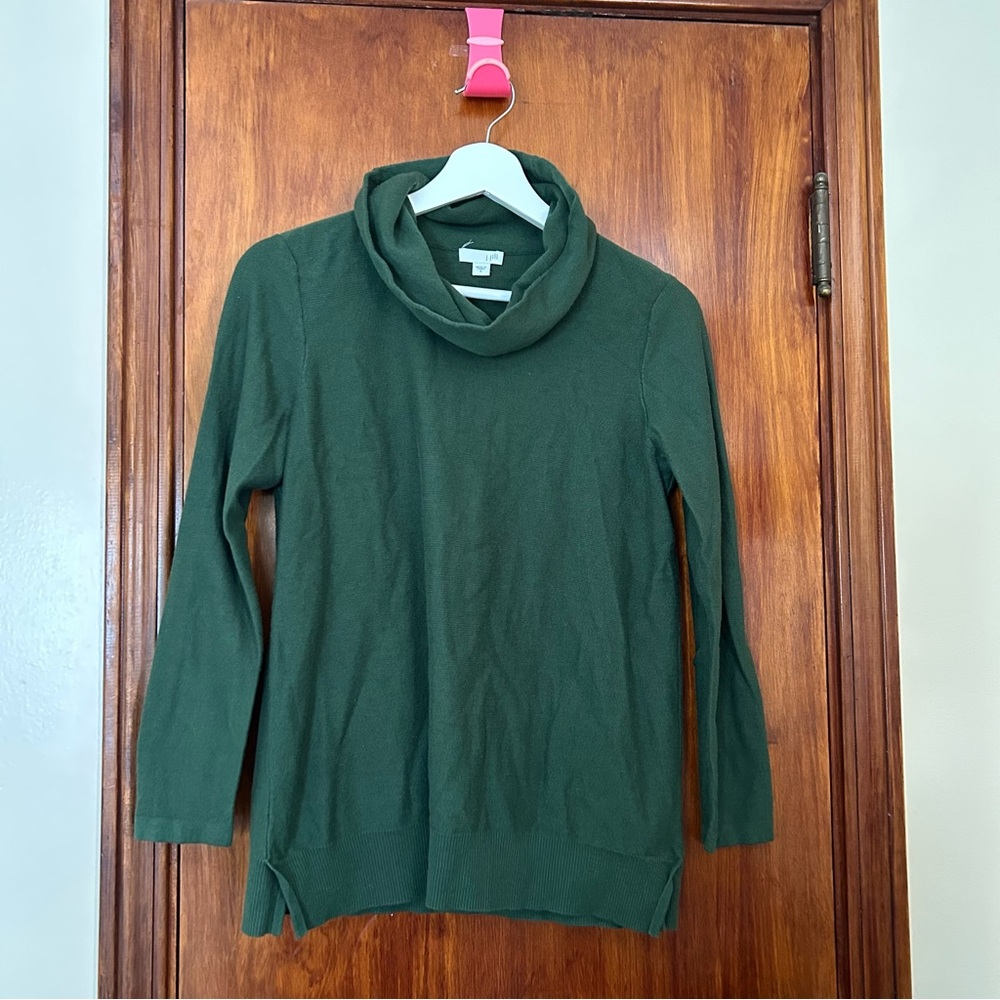 J Jill Sweater Dark Green Cowl Neck Classic Oversized Small Silk Cotton Blend